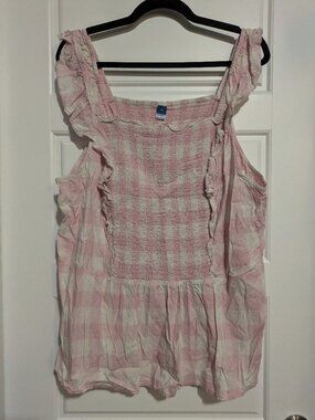 Old Navy Sleeveless Checkered White/Pink Plus Sized Blouse (4X)
